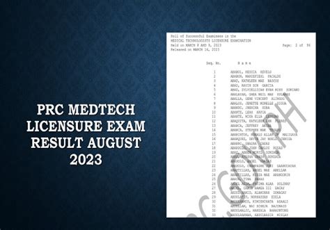 MTLE RESULTS: August 2023 Medtech board exam list of .